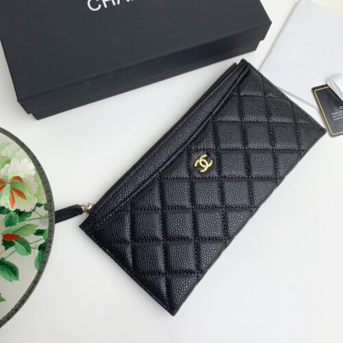 Alternative view of Chanel Classic Zip Pouch Grained Leather Wallet Black 22cm