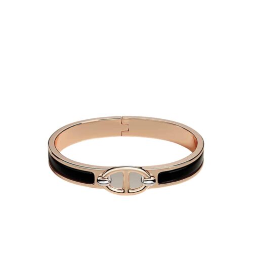 Hermes Mini Clic Anchor Chain Bracelet Rose Gold Tone With Black H209000Fo01Gm