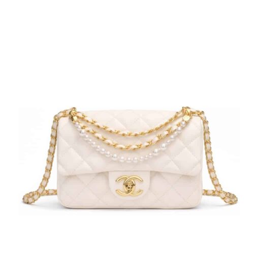 Chanel Pearl Mini Smooth Leather Flap Bag White 17cm
