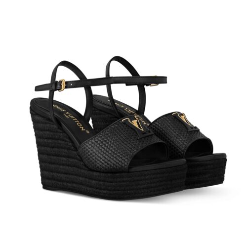 Louis Vuitton Mare Wedge Raffia Sandals Black 1Ahllk