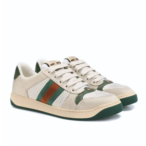 Gucci Screener Distressed Sneaker Cream And Green 570442 0Yi20 9582