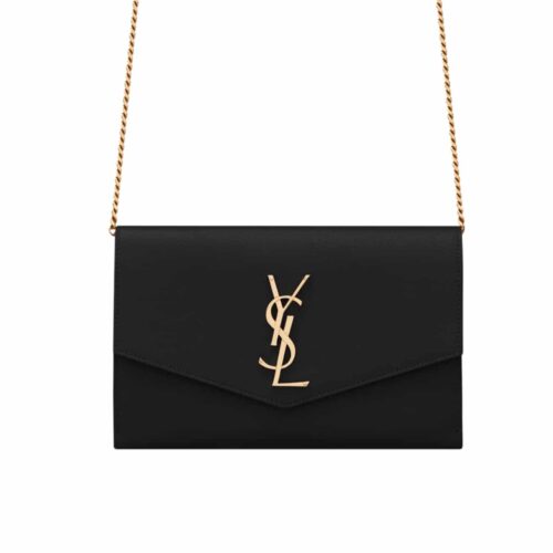 Saint Laurent Uptown Grain De Poudre Embossed Chain Wallet Black 19Cm 6077881Gf0J1000