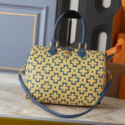 Alternative view of Louis Vuitton Speedy Trunk 25 Jacquard Canvas Top Handle Bag Blue And Gold 27cm M27411