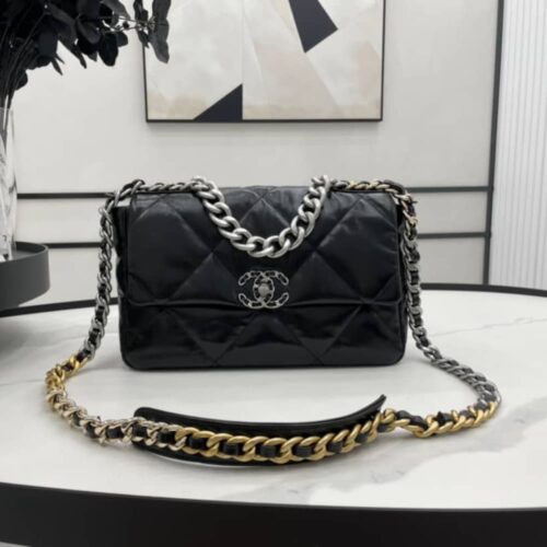 Alternative view of Chanel 19 Large Smooth Leather Handbags Black 31cm