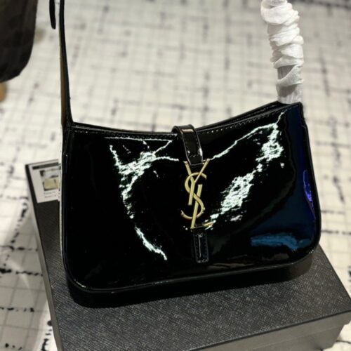 Alternative view of Saint Laurent Le 5 A 7 Patent Leather Hobo Bag Black 25Cm 657228B870W1000