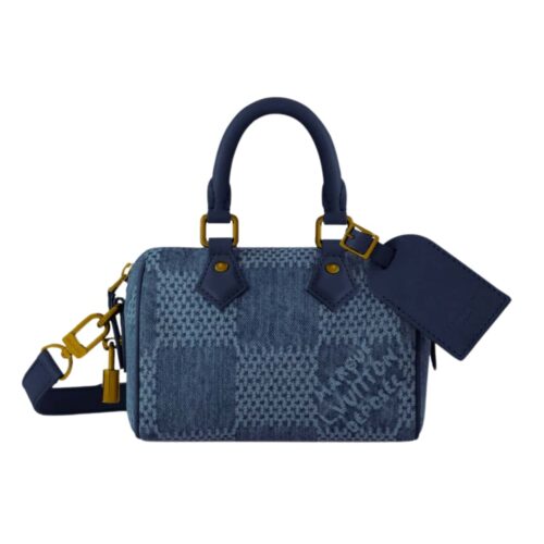 Louis Vuitton Speedy 18 Bandoulière Denim Shoulder Bag Blue 18cm N00208
