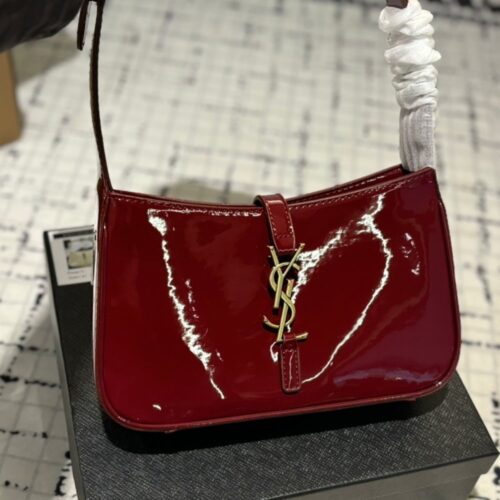 Alternative view of Saint Laurent Le 5 A 7 Patent Leather Hobo Bag Wine Red 25Cm 657228B870W6413