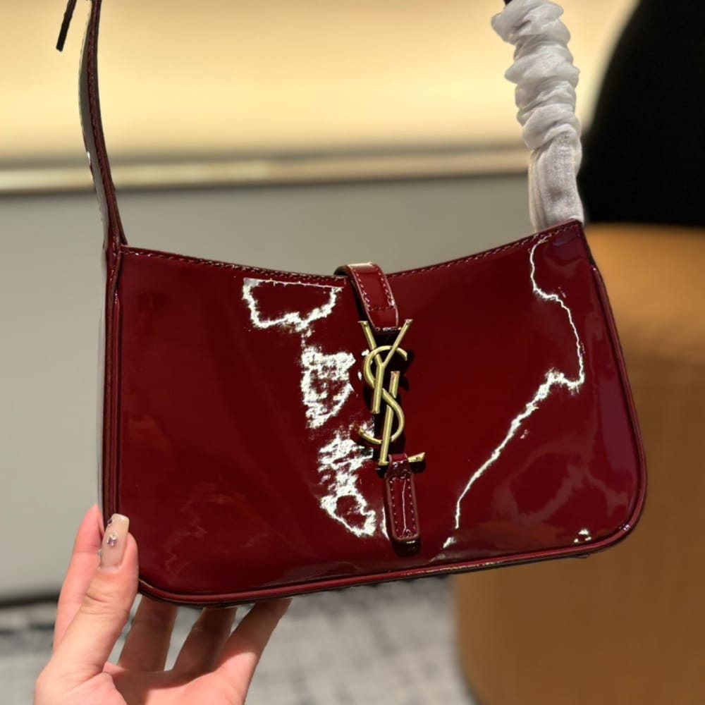 Saint Laurent Le 5 A 7 Patent Leather Hobo Bag Wine Red 25Cm 657228B870W6413 - Image 3