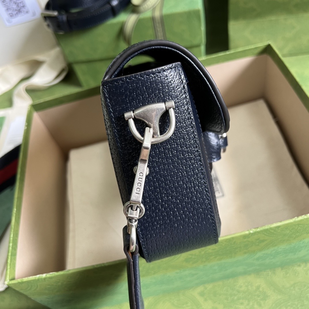 Gucci Horsebit 1955 Small GG Supreme Canvas Shoulder Bag Navy Blue 20cm 658574 96IWN 4076 - Image 6