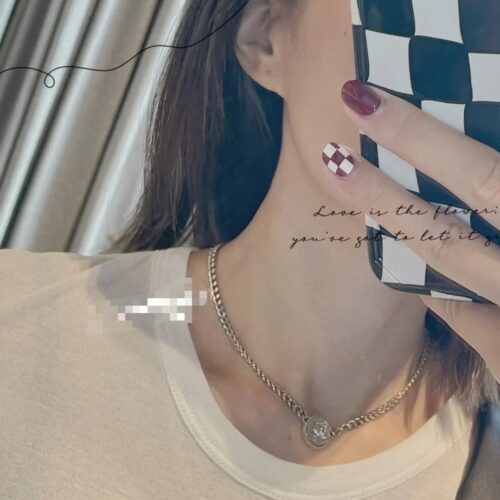 Alternative view of Chanel Logo Cc Necklace In Gold Metal And Silver Resin