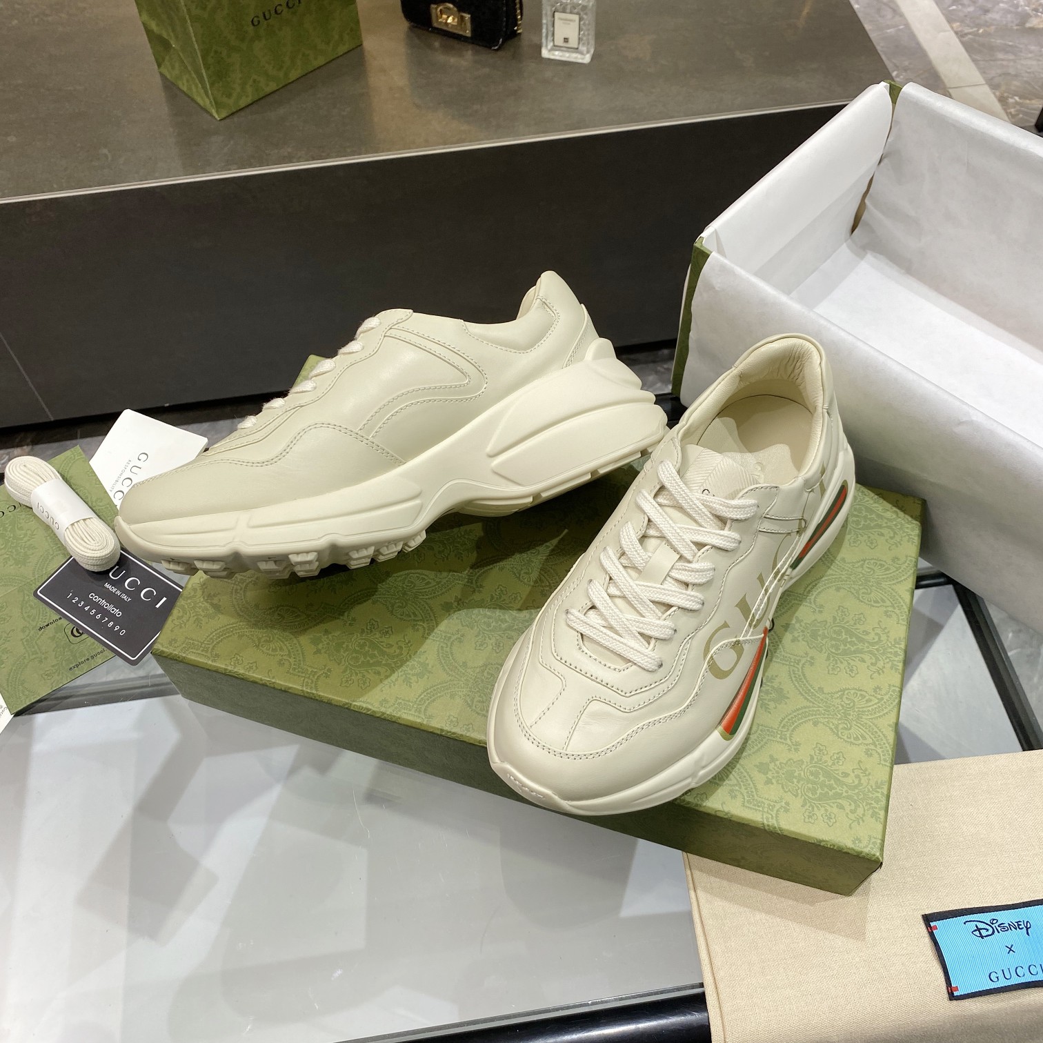 Gucci Women's Rhyton Leather Sneaker Ivory 528892 Drw00 9522 - Image 10