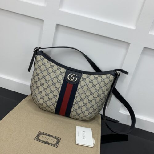 Alternative view of Gucci Ophidia Small GG Supreme Canvas Shoulder Bag Beige And Navy Blue 30Cm 598125 2ZGMN 4076