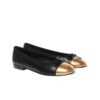 Chanel Ballerina Flat Suede And Metallic Gold Black
