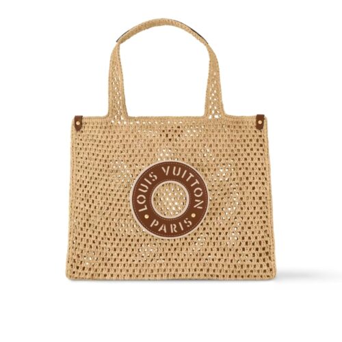 Louis Vuitton Onthego MM Natural Raffia Tote Bag Tan 37Cm M24723