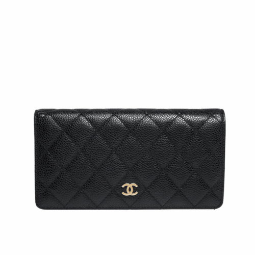 Chanel Classic Long Flap Wallet Grained Leather Black 19cm