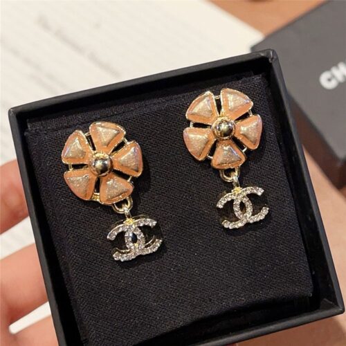 Alternative view of Chanel CC Logo Pink Flower Earrings Gold ABG900 B22986 U6099