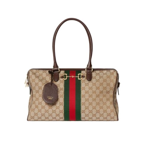 Gucci Borsetto Large GG Canvas Boston Bag Sand And Dark Brown 38Cm 866734 FAFV9 9653
