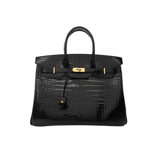 Hermes Birkin 30 Shiny Porosus Crocodile Handbag Black Noir 30Cm