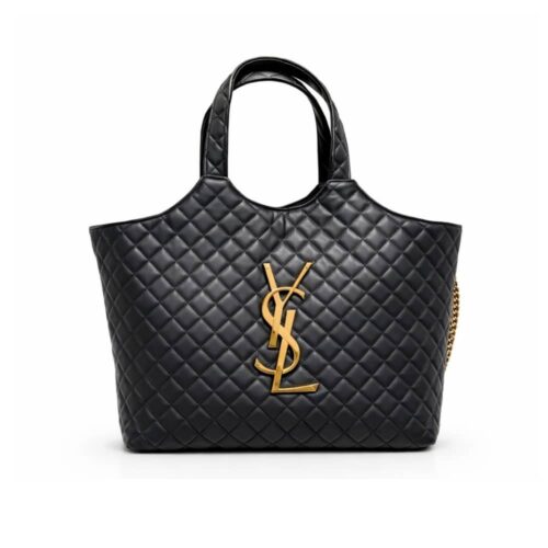 Saint Laurent Icare Large Quilted Gold Hardware Shopping Bag Black 40Cm