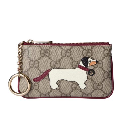 Gucci GG Monogram Canvas Key Case Beige And Dark Red 12cm