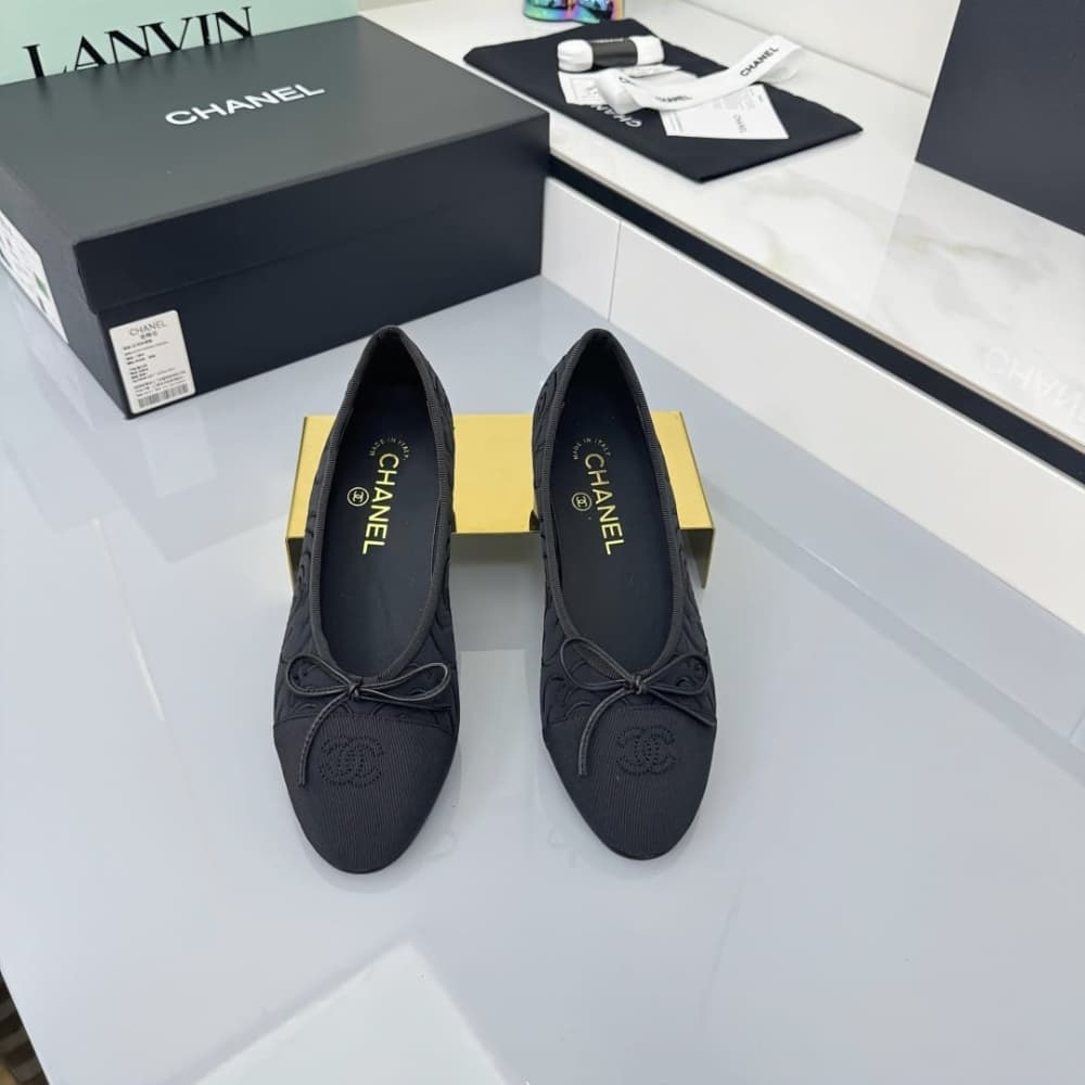 Chanel Ballerina Flat Embroidered Fabric And Grosgrain Black G02819 B21026 94305 - Image 2