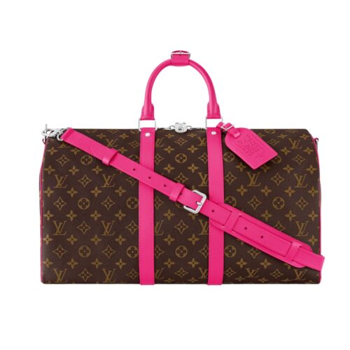 Louis Vuitton Keepall Bandoulière 50 Monogram Macassar Shoulder Bag Pondichery Pink 50cm M13807