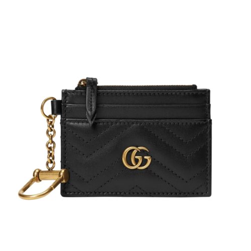 Gucci GG Marmont Matelassé Leather Keychain Wallet Black 10cm