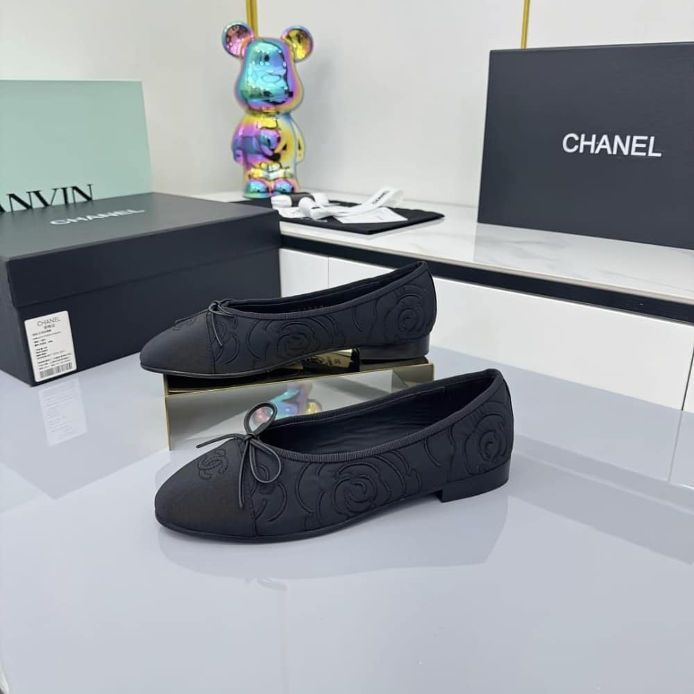 Chanel Ballerina Flat Embroidered Fabric And Grosgrain Black G02819 B21026 94305 - Image 5