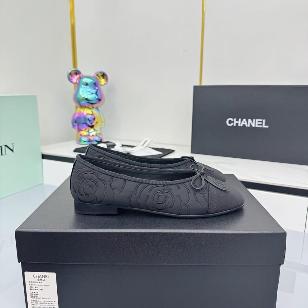 Chanel Ballerina Flat Embroidered Fabric And Grosgrain Black G02819 B21026 94305 - Image 4