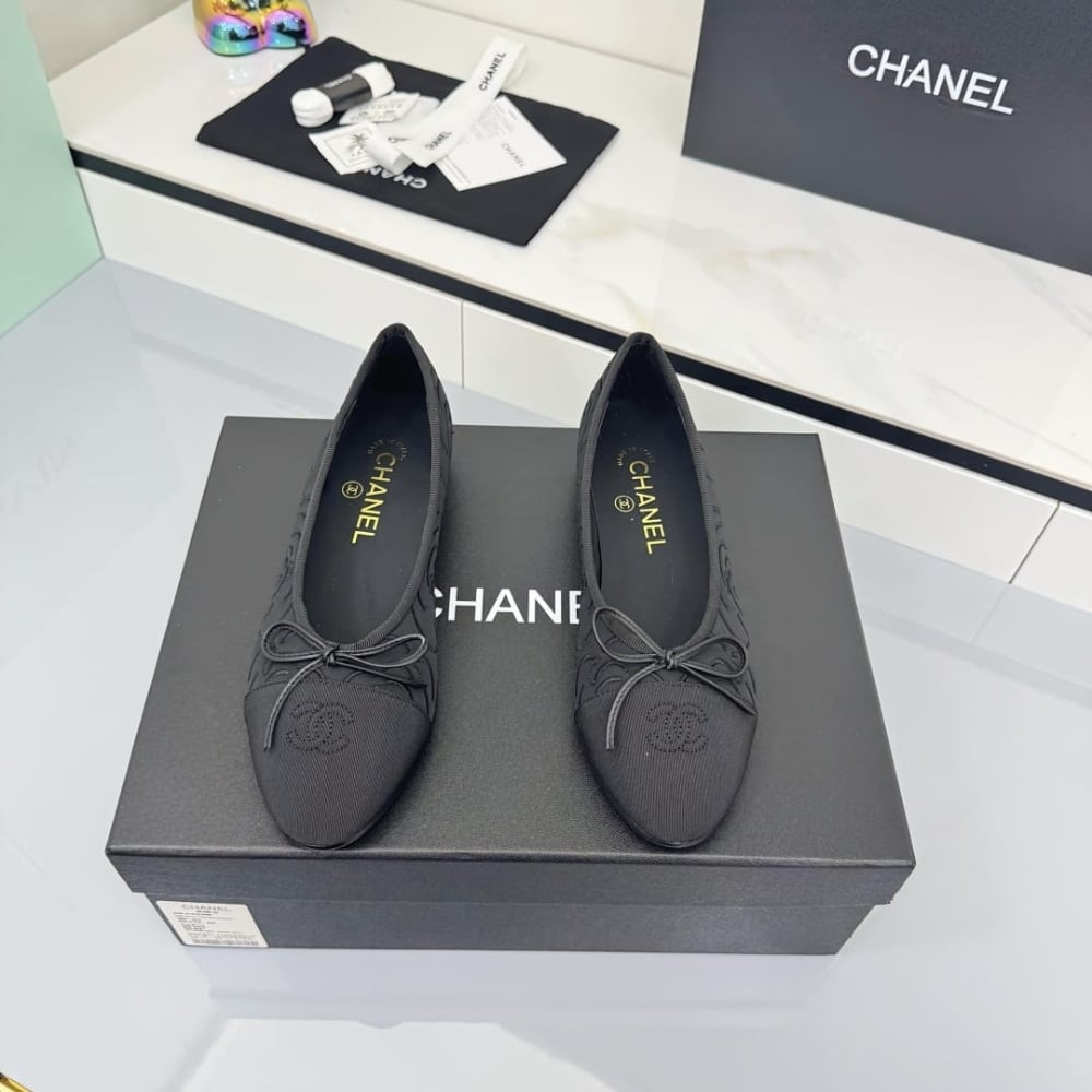 Chanel Ballerina Flat Embroidered Fabric And Grosgrain Black G02819 B21026 94305 - Image 3