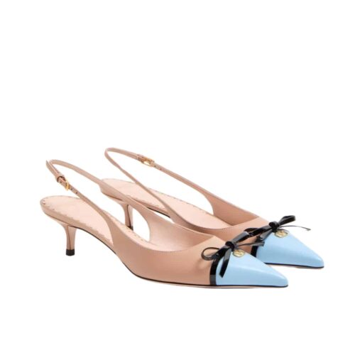Valentino Bepointy Slingback Pump In Patent Leather Beige And Blue 45Mm 6W2S0Ll3YEA CVK