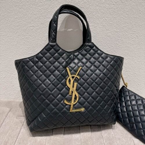 Alternative view of Saint Laurent Icare Large Quilted Gold Hardware Shopping Bag Black 40Cm