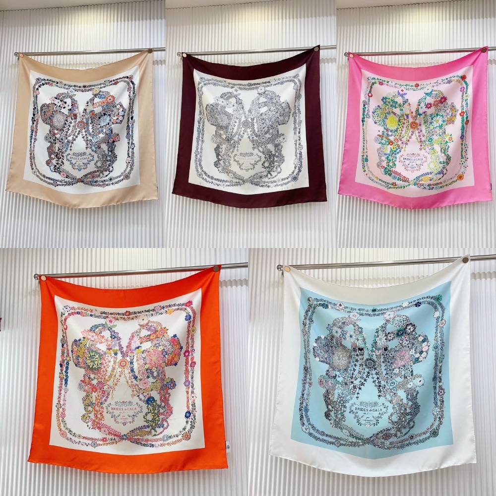 Hermes Brides De Gala En Fleurs Silk Twill Scarf Blanc 90cm H004192S 01 - Image 9