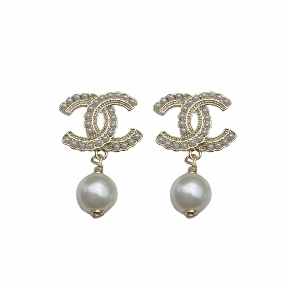 Chanel Dangle Earrings Pearls Gold