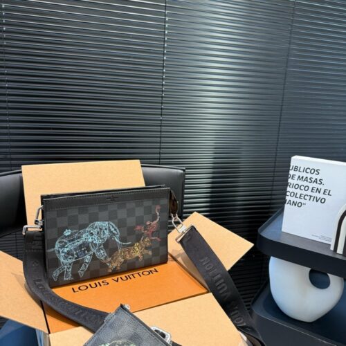 Alternative view of Louis Vuitton Pochette Voyage MM Damier Graphite Stamps Clutch Bag Black 27cm N64605