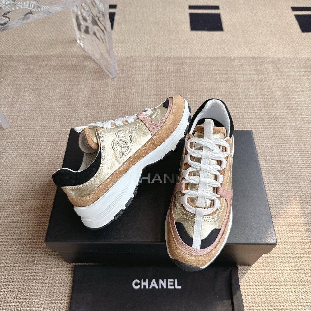 Chanel Sneaker Suede And Laminated Gold In Dark Beige G46609 B21320 U2406 - Image 3