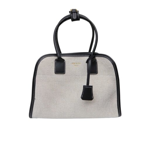 Prada Medium Blend And Leather Tote Bag Black 33Cm 1Bg572 2Hja F0I55 V Ooz