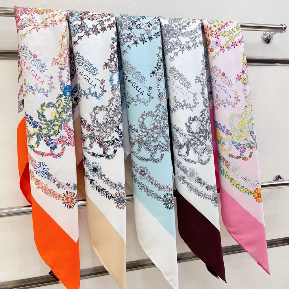 Hermes Brides De Gala En Fleurs Silk Twill Scarf Blanc 90cm H004192S 01 - Image 8