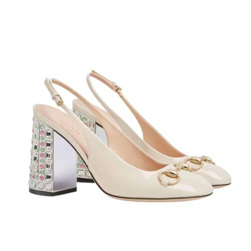 Gucci Women's Horsebit Leather Pump With Crystals White P00938091