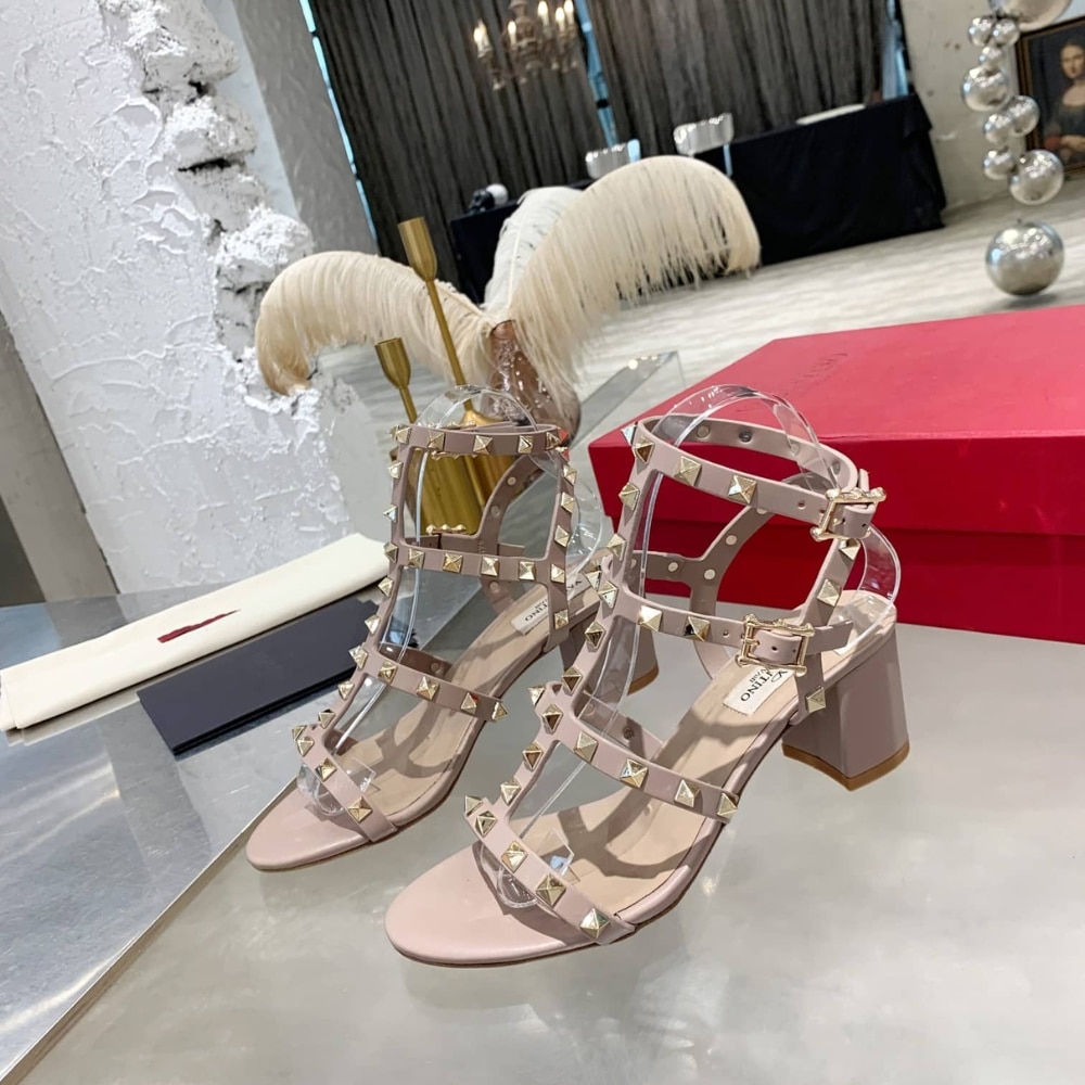 Valentino Garavani Rockstud Ankle Strap Sandal 60mm Beige 7W2S0491VBP P45 - Image 3