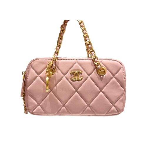 Chanel Matelasse Mini Smooth Leather Bowling Bag Pink 20cm