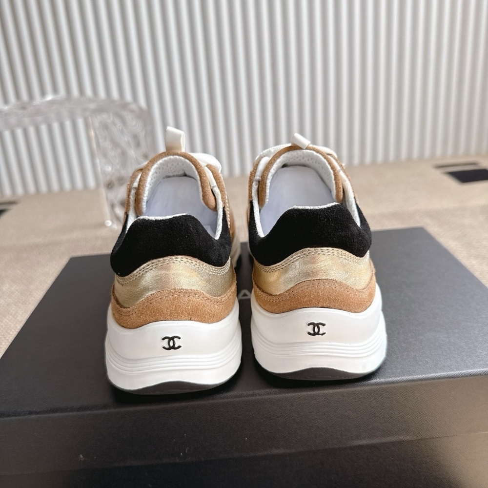Chanel Sneaker Suede And Laminated Gold In Dark Beige G46609 B21320 U2406 - Image 6