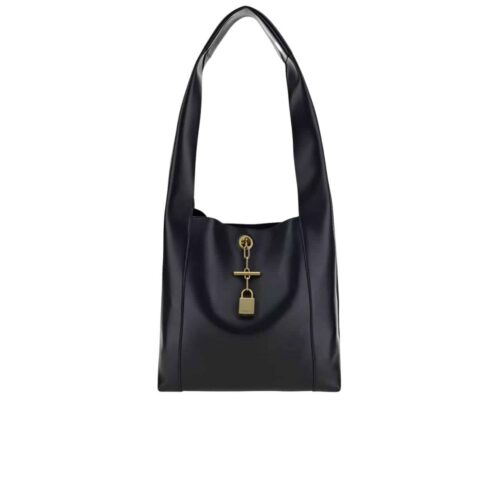 Saint Laurent Tanger Leather With Padlock Detail Shoulder Bag Black 27Cm