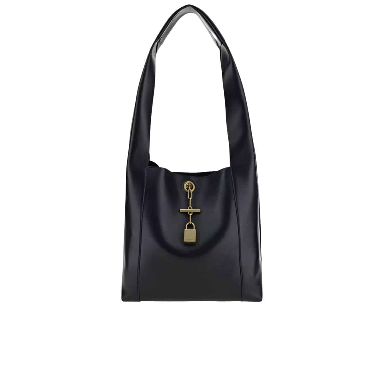 Saint Laurent Tanger Leather With Padlock Detail Shoulder Bag Black 27Cm