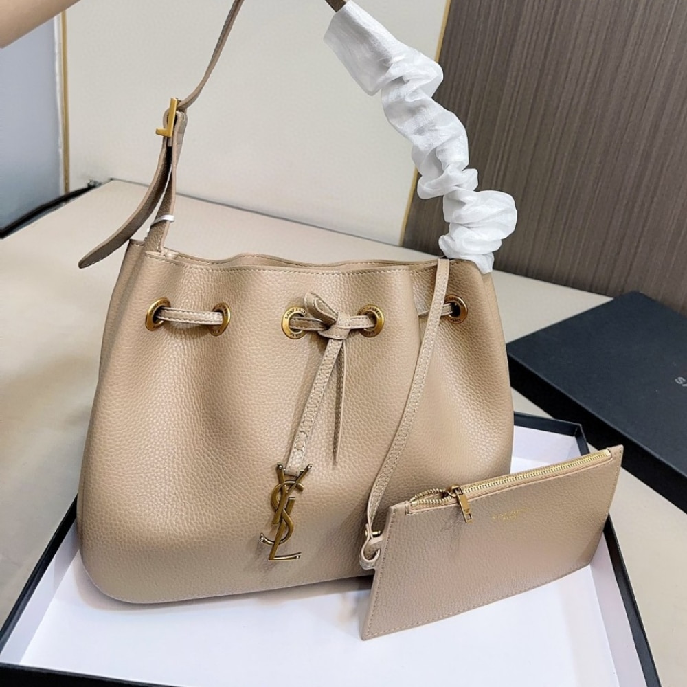 Saint Laurent Paris VII Smooth Leather Hobo Bag Beige 30Cm - Image 2