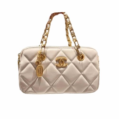 Chanel Matelasse Mini Smooth Leather Bowling Bag White 20cm