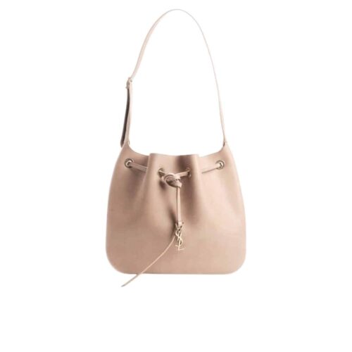 Saint Laurent Paris VII Smooth Leather Hobo Bag Beige 30Cm