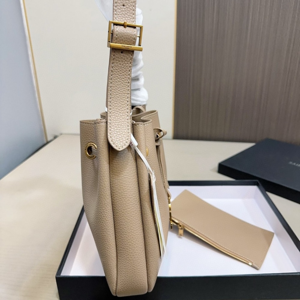 Saint Laurent Paris VII Smooth Leather Hobo Bag Beige 30Cm - Image 7