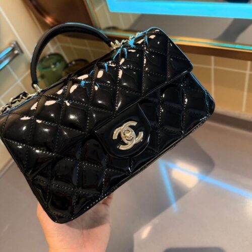 Alternative view of Chanel Classic Mini Shiny Patent Leather Handle Bag Black 20cm