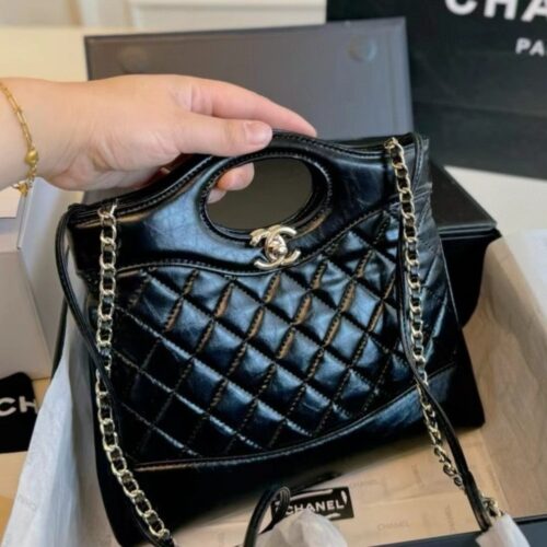 Alternative view of Chanel 31 Mini Shiny Crumpled Leather Handle Bag Black 24cm